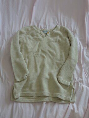 ATTITUDE Tan 100% Cotton Knit Button Neck Sweater M